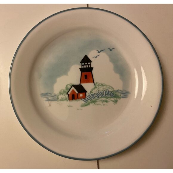 Corelle Outer Banks Lighthouse Dessert Plates Set 2 USA Salad Bread Retired - Picture 3 of 9